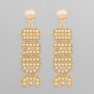 "BRIDE" Pave & Pearl Beads Earrings